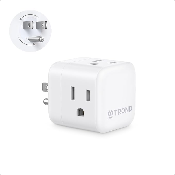 TROND Multi Wall Outlet Extender - Sideways Plug Adapter with 3 Electrical Sockets, 360 Rotating Plug to Turn the Horizontal to Vertical Outlet for Plugging Air Freshener, Cat Calming, Night Light