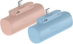 Miady 2-Pack 5000mAh Mini Portable Charger with Built-in Type C Connector, 5V 2.4A USB-C Output Fast Charging Small Power Bank Compatible with iPhone 17/16 Galaxy S24/S22 (Cream Blue+Champagne Pink)