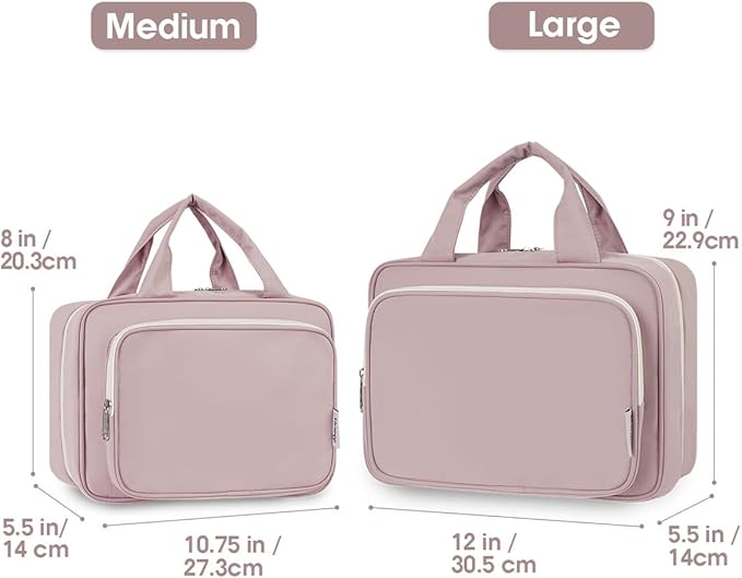 Narwey Travel Toiletry Bag for Women Large Hanging Makeup Bag Organizer Toiletries Bag for Full Size Essentials Accessories Cosmetics (Dusty Rose (Large))