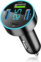 4 Ports Fast Car Charger,[Upgrade Voltmeter Display] PD+QC3.0 Car Charger Adapter for 12-24V Cigarette Lighter Plug,Phone Charger Compatible with iPhone/Android/Samsung/iPad(QC3.0+PD+2.4A+2.4A)