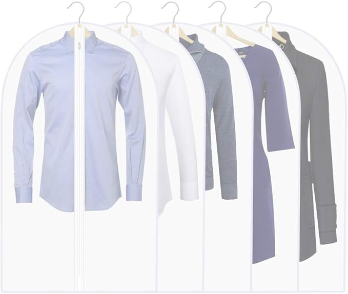 Garment Bags, Set of 5 Lightweight 40 Inch Suit Bags with Full Stainless Steel Zipper, Garment Bags for Storage/Closet/Travel (24"x40")