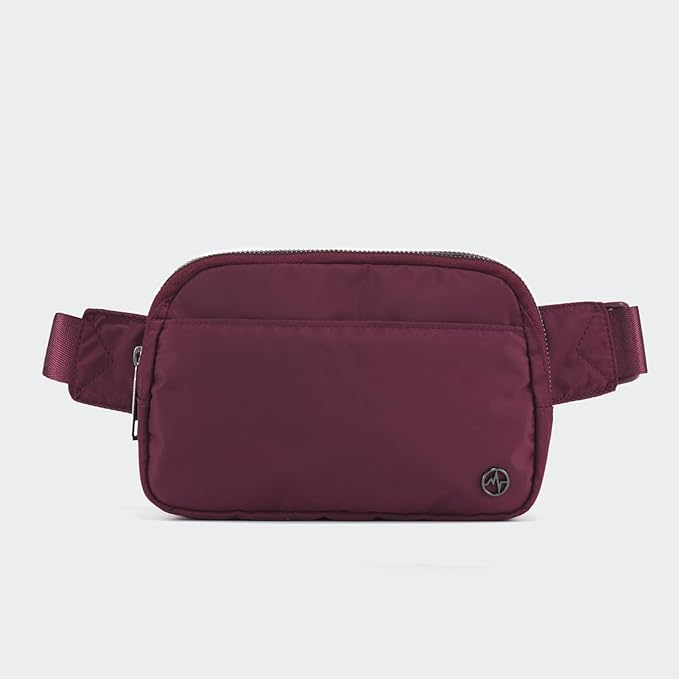 Pander Everywhere Belt Bag for Women, 5 Zipper Pockets Nylon Crossbody Fanny Pack Purse (Red Merlot)