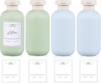 10 oz Plastic Travel Shampoo Bottles, Refillable Flip Cap Squeeze Bottles for Toiletries, Large Leakage-proof Travel Shampoo and Conditioner Container (Blue and Green)