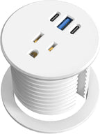 Desk Grommet Power Outlet, 2.5 inch Desktop Recessed Outlet with 20W Fast Charging USB-C Port, Flush Mount Outlet for Conference Rooms, Office Tables, Furniture (White, 6FT)