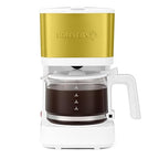 Holstein Housewares 5 Cup Coffee Maker – Compact Drip Coffee Machine with Auto Pause & Serve, Reusable Filter, Glass Carafe, Water Window & Warming Plate. White & Gold