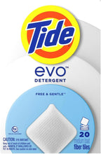 Tide evo Free & Gentle Tiles Fragrance Free Hypoallergenic Laundry Detergent Fiber Tiles for Sensitive Skin Works on 100% of Common Stains Safe for All Machines & Water Conditions,40 Count (Pack of 4)