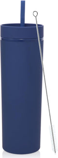 Volhoply 20oz Plastic Skinny Tumbler,Double Wall Tumblers with Lid and Straw,Reusable Travel Iced Coffee Mug,BPA Free Matte Acrylic Water Cups With Straw for Parties,DIY Gifts(Navy, 1 Set
