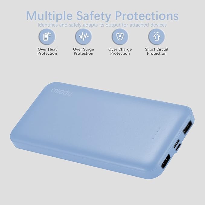 Miady 2-Pack 10000mAh Dual USB Portable Charger, Type-C Fast Charging Power Bank, Slim Backup Charger Battery Pack Compatible with iPhone 16/15/14/13 Galaxy S24/22 iPad Android etc (Blue+Pink)