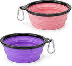 Collapsible Dog Bowls for Travel, 2-Pack Dog Portable Water Bowl for Dogs Cats Pet Foldable Feeding Watering Dish for Traveling Camping with Carabiners, BPA Free (Purple&Pink, Medium (Pack of 2))