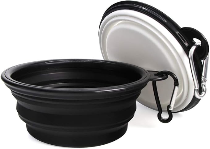 Dog Bowl Pet Collapsible Bowls,2 Pack Portable and Foldable Pet Travel Bowls Collapsable Dog Water Feeding Bowls Dish for Dogs Cats and Small Animals, (Small, Black+White)