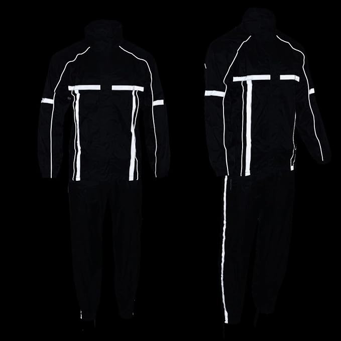 Milwaukee Leather MPM9510 Men's Black Water-Resistant Motorcycle Rain Suit with Hi Vis Reflective Tape