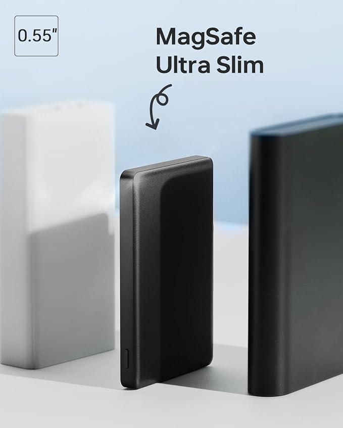 ULiXWH 10,000mAh for MagSafe Power Bank Ultra Slim, Magnetic Wireless Charger with USB-C Cable, Fast Charging Portable Battery for iPhone 17/16/15/14/13/12 Series, All-Metal Design, Black