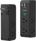 Surge Protector Outlet Extender with Rotating Plug, 6 AC Multi Plug Outlet with 4 USB Ports (2 USB C), 1800 J, 3-Sided Swivel Power Strip with Spaced Outlet Splitter for Dorm Office, Black-2 Pack