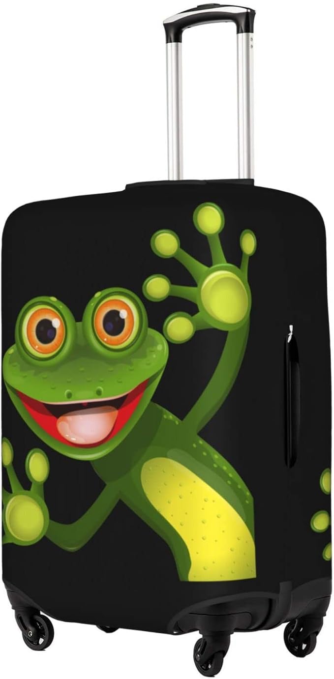 Travel Luggage Cover Suitcase Protector, Merry Green Frog Cute Animal Washable Elastic Stretchy Anti-scratch Luggage Sleeve with Concealed Zipper for Spinner Wheeled Suitcase Fits 18-21 Inch Luggage