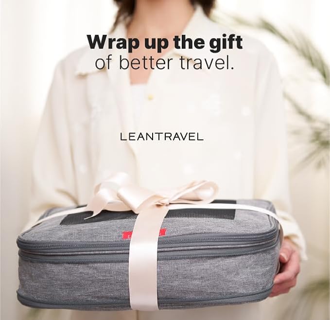 LeanTravel Premium Compression Packing Cubes for Travel - Suitcase Organizer Bags with Double Zipper & Breathable Mesh Panel - Space Saving Carry On Luggage Essentials (3-Pack, Grey)