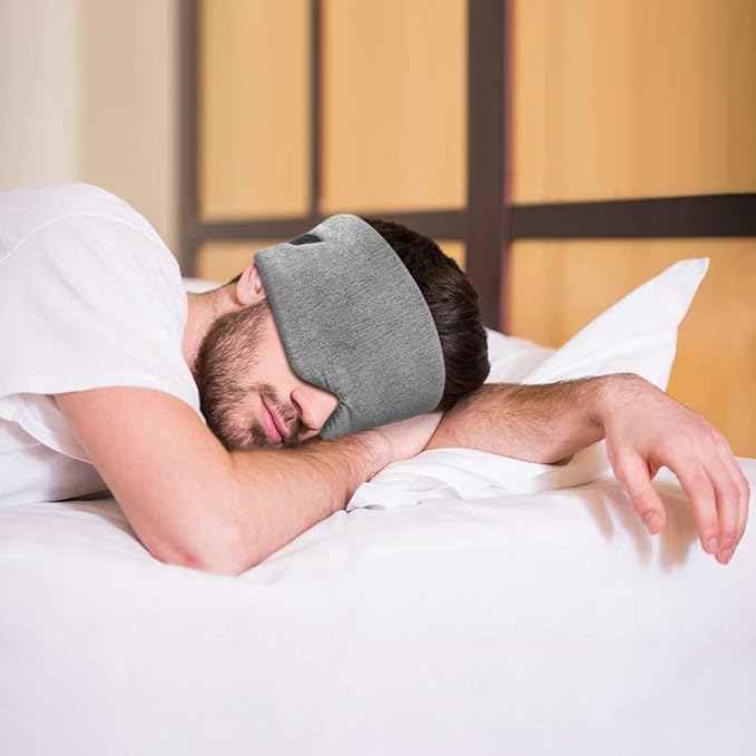 FRESHME Cotton Sleep Eye Mask for Men - Upgrade Design Blackout Side Sleeper Eyes Cover for Night Sleeping, Large Size Wide Soft Travel Airplane Blindfold with Adjustable Velcro Strap for Work Nap