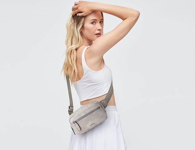 LATMAP 2L Fanny Packs Everywhere Belt Bag Small Fashion Crossbody Waist Pack Faux Leather Waterproof Sling Chest Bag For Women Trendy Grey