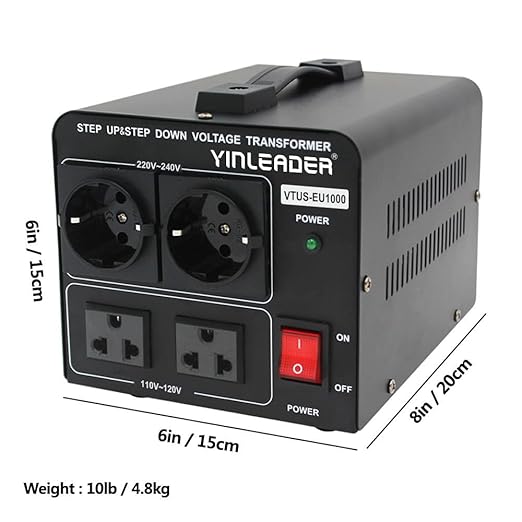 Yinleader 1000W 110V to 220V EU Voltage Converter Transformer Step Up/Down Converter 110/120 Volt - 220/230/240 Volt w/US Power Cord(NO 220V Power Cord)