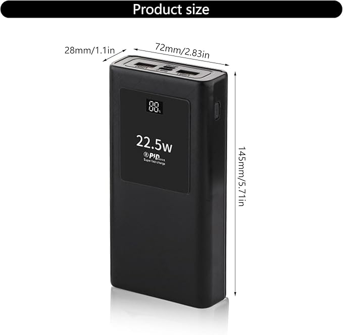 PowerBanks Casing Kits 20000mAh Mobile Chargers Builts in Cable PD22.5W Quick Charging LCD Display Shell Portable Chargers with Removable Battery