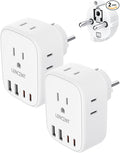 LENCENT 2 Pack Germany France Travel Power Adapter, Schuko Type E/F Power Plug Adaptor with 4 USB Ports(2 Type C), 4 Outlet Converter, US to EU Spain French German Greece Norway Iceland South Korea