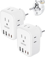 LENCENT 2 Pack Germany France Travel Power Adapter, Schuko Type E/F Power Plug Adaptor with 4 USB Ports(2 Type C), 4 Outlet Converter, US to EU Spain French German Greece Norway Iceland South Korea