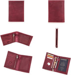 CONTACTS Full Grain Leather Passport Holder RFID Blocking Travel Passport Wallet Compatible with Airtag Passport Cover Case with 4 Cards Slots, Coin Pocket (Wine Red)