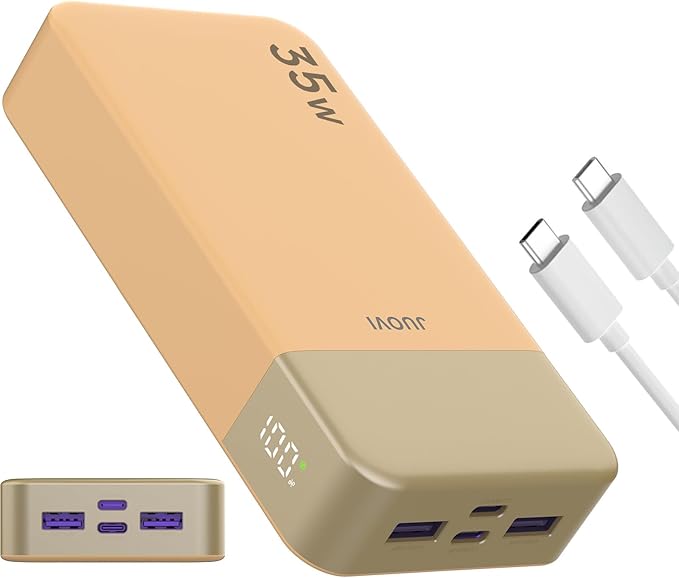 JUOVI J2651 Portable Charger, 35W 20000mAh USB C in & Out Power Bank, Battery Pack with QC4.0+PD3.0 35W High-Speed Charging for Bluetooth Earbud, Mobile Phone, Tablet (Orange)
