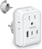 Type E F Travel Plug Adapter, VINTAR Germany France Plug Adapter with 4 Outlets 3 USB Ports (2USB C), Schuko Power Adaptor for US to Europe EU Spain Greece Iceland Korea Russia German French