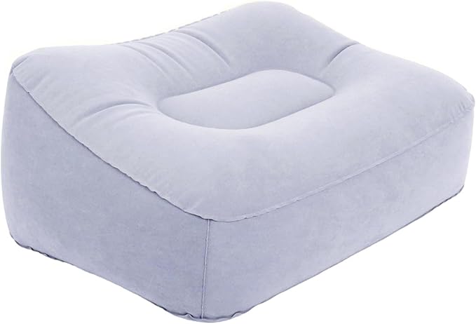 Inflatable Foot Rest for Travel, Soft Flocking Airplane Leg Rest Pillow, Portable Cushion Ottoman for Flights, Office, Home, Camping (Gray)