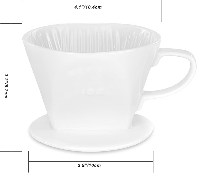 Pour Over Ceramic - Coffee Dripper Ceramic Coffee Maker with 3 Holes Flat Bottom, Porcelain Slow Filter Cone for Travel, Camping, Office, Home, Coffee Maker Brew, White