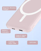 podoru for Magsafe Battery Pack, 5000mAh Magnetic PowerBank with Type-C Cable 20W PD Fast Charging Lighting Input Wireless Charger for iPhone 17/16/15/14/13/12/ All Series-Light Pink