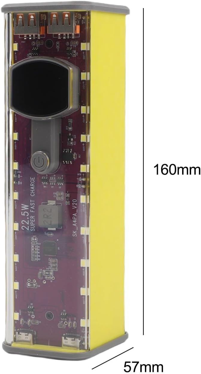 Solder-Free Portable Power Bank Case Transparent DIY Battery Box for 8x18650 Cells 22.5W 45W Fast Charging with Multi-Protection Circuit ABS Housing(yellow 22.5W)
