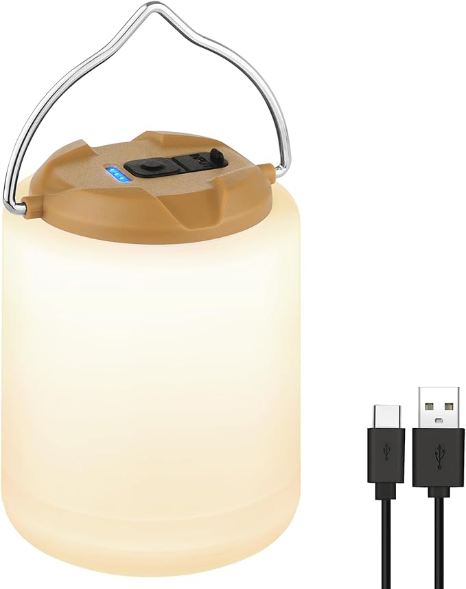 BOBKID LED Camping Lantern, Rechargeable Camping Light, 4 Modes Outdoor Flashlights Lanterns with 1000LM, Water Resistant Portable Emergency Camp Light for Hurricane Hiking Survival Kits - Khaki