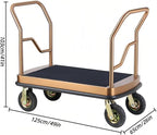 Stainless Steel Hotel Luggage Cart, Silent Wheels Airport Luggage Trolley with Carpeted Base