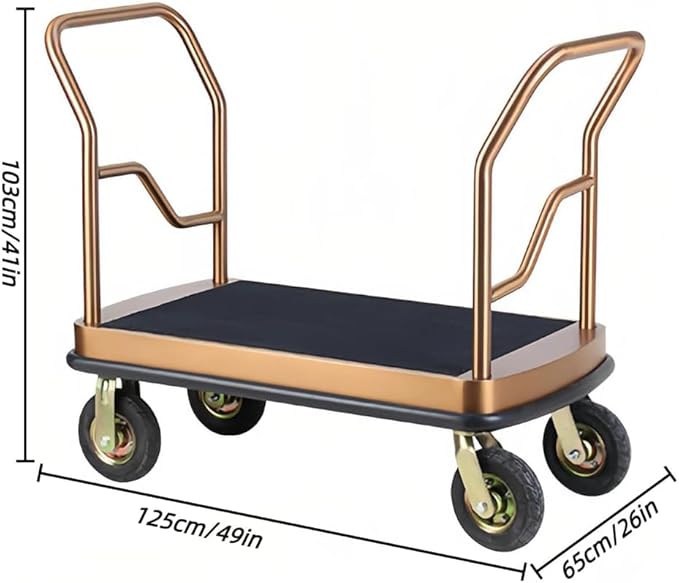 Stainless Steel Hotel Luggage Cart, Silent Wheels Airport Luggage Trolley with Carpeted Base