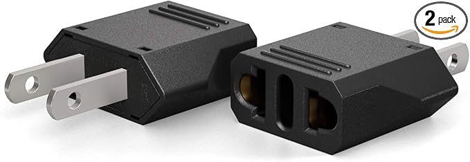 Unidapt US Canada Mexico Travel Plug Adapter, European to US Plug Adapter, Universal Outlet Adapters, 2-Pack EU to US Adaptor, Europe to USA, Type A Pin Converter, Black