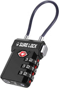 SURE LOCK TSA Approved Luggage Locks with Open Alert & Easy-Read Dials, Re-settable 3-Digit Combination, Zinc Alloy Body for Suitcase, Backpack, Gym Lockers(Black 1 Pack)