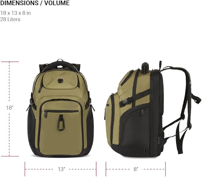 SwissGear Endure ScanSmart Laptop Backpack – TSA Approved Tech Backpack – Fits Most 17" Laptop – Multiple Organizer Pockets – Olive