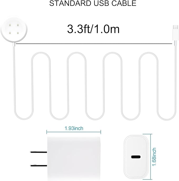 2 Pack Wall Fast Charger for Google Pixel Watch 3, Google Pixel 2 Smart Watch Charger Replacement Charging Cord Adapter Magnetic Google Pixel Smartwatch USB-C Fast Charging Cable Accessories White