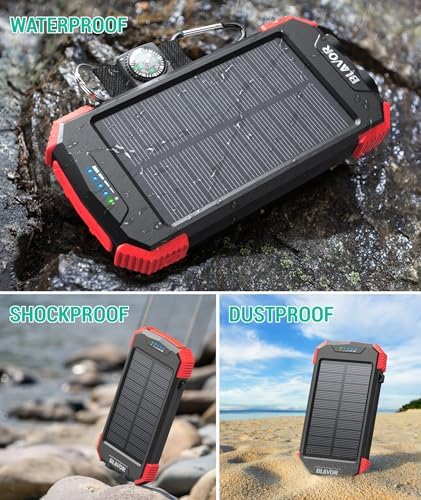 BLAVOR Portable Foldable Solar Charging Pack with Built-in USB-C Cable & Crossbody Lanyard, Plus Solar Charger Power Bank 10,000mAh, 20W PD, Waterproof, Orange for Outdoor Camping Hiking Backpacking