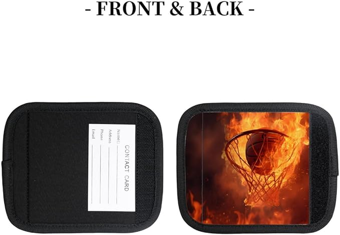 Abstract Fire Basketball 2 Pack Luggage Handle Wrap Set of Neoprene Luggage Tags for Suitcases Bag Strap Wrap Cover Travel Airplane Accessories Covers Markers Sleeve Grips Identifiers Cruise