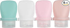 1oz Silicone Travel Bottles for Toiletries (4-Pack), TSA Approved Leakproof Toiletry Bottles with Locking Lid, Refillable Travel Size Containers for Shampoo, Body Wash, Camping & Trips (WH,GN,PNK)