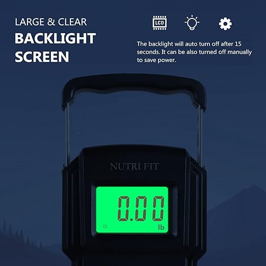NUTRI FIT Luggage Weight Scale Fish Weighing Scales Digital Handheld Suitcase Weigher with Hook, 165lb/75kg with Measuring Tape for Travel, Fishing, Gifts