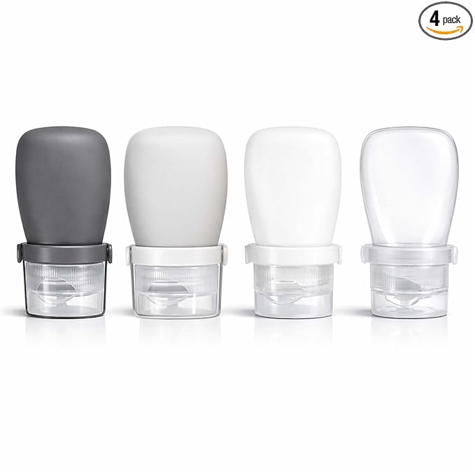 2 oz Travel Bottles, Leakproof Silicone Squeeze Bottle Mini Travel Size Container for Toiletries Lotion Shampoo and Conditioner Liquid Salad Dressing to go Condiment, TSA Approved, 4 Pack