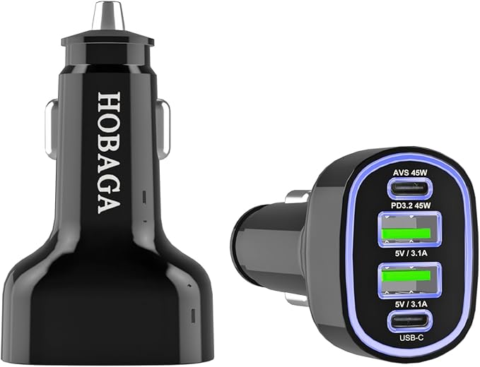 2Pack USB C Car Charger Adapter, AVS PD 3.2 QC 5.0 USB Charger, Multi Port Cigarette Lighter Car Phone Charger Compatible with MacBook iPhone 17 16 15 Pro Max iPad, Galaxy S26 25 24 Ultra.