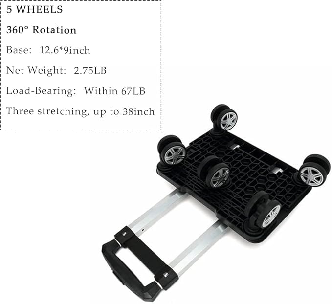 Backpack Trolley - 5 Wheels Folding Compact Lightweight Luggage Cart, Travel Trolley for Bags/Lunch Backpack/Golf Bag (5 Wheels)