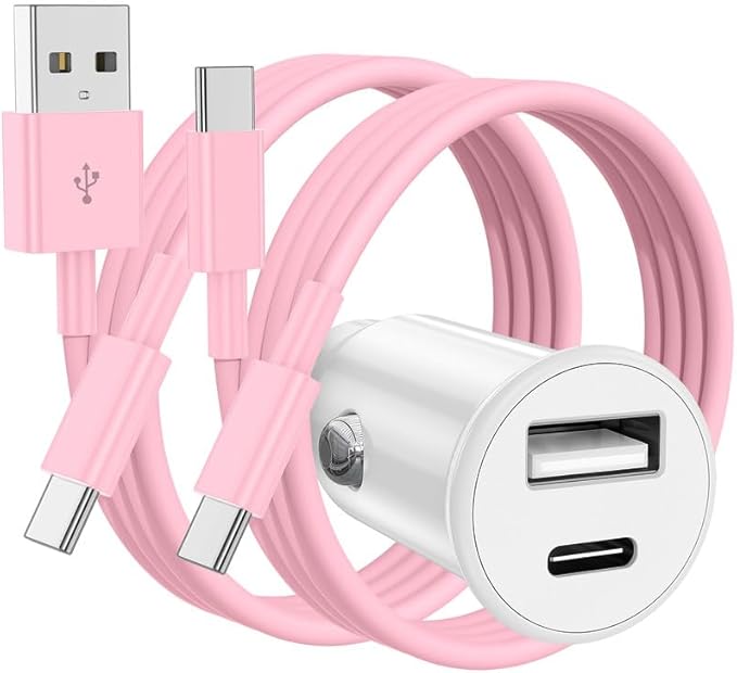 USB C Car Charger for iPhone 17 16 15 Pro Max, 40W Dual Port USB-C & USB-A Car Fast Charging Adapter, 2X3FT C to C Cable & A to C Carplay Cable for iPhone 17 16 15 Series/iPhone Air,iPad,Samsung-Pink
