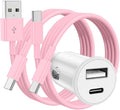 USB C Car Charger for iPhone 17 16 15 Pro Max, 40W Dual Port USB-C & USB-A Car Fast Charging Adapter, 2X3FT C to C Cable & A to C Carplay Cable for iPhone 17 16 15 Series/iPhone Air,iPad,Samsung-Pink
