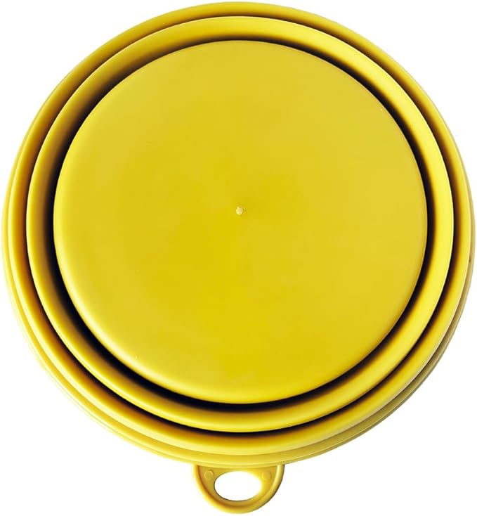 SiliconeSnap Travel Pet Bowl - Collapsible 6.8" Dog Food Dish with Easy Hook Hole, Sun Yellow Washable Feeder