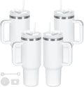 4 Pack 40 Oz Tumbler with Handle Bulk, Double Wall Vacuum Insulated Stainless Steel Tumbler with Lid and Straw, 40 oz cup with Silicone Spill Proof Stopper Set (White)
